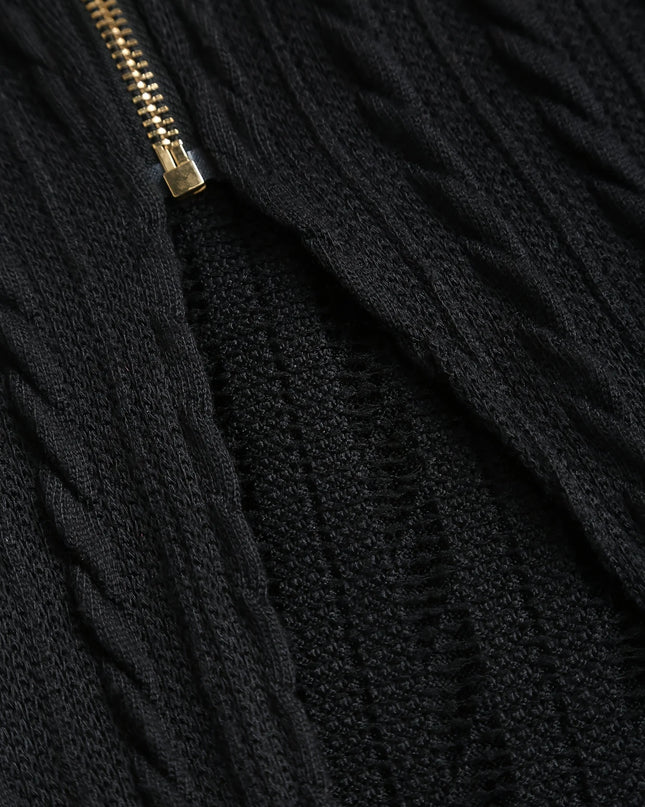 Schwarzer Strickmantel, Detail Kapuze und Kragen