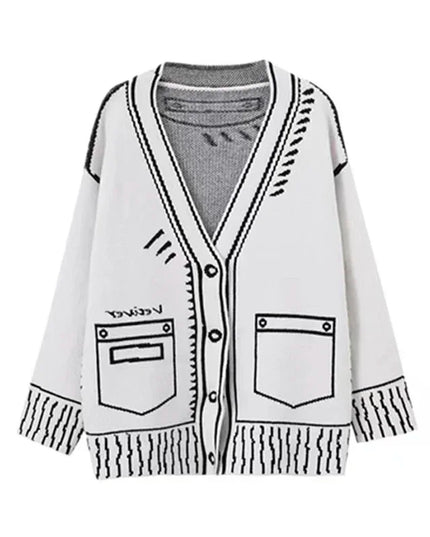 Weißer Strickmantel mit Graffiti Print, aufgemalte Tasche