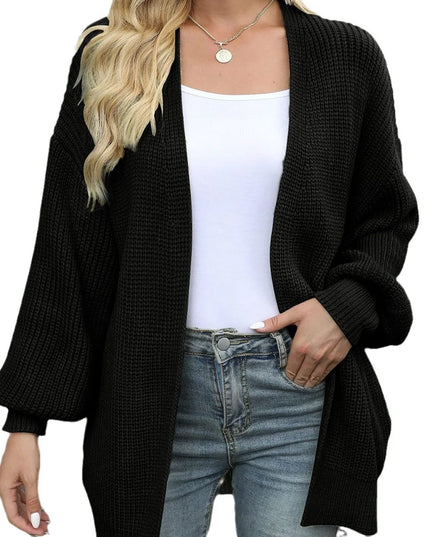 Schwarzer Oversize Strickmantel mit Ballonärmeln von vorne