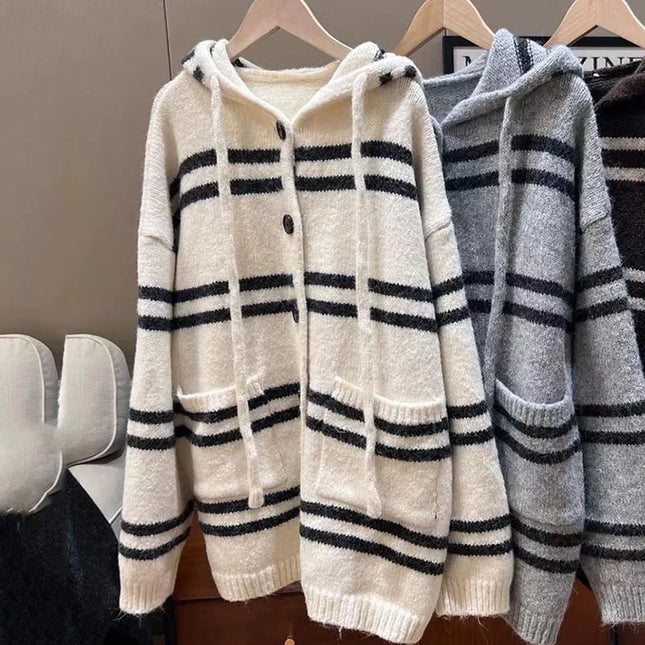 Oversize Strickmantel, creme, aufgesetzte Taschen