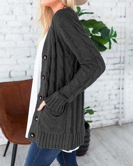 Altrosa Strickmantel mit Zopfmuster, offene Knopfleiste