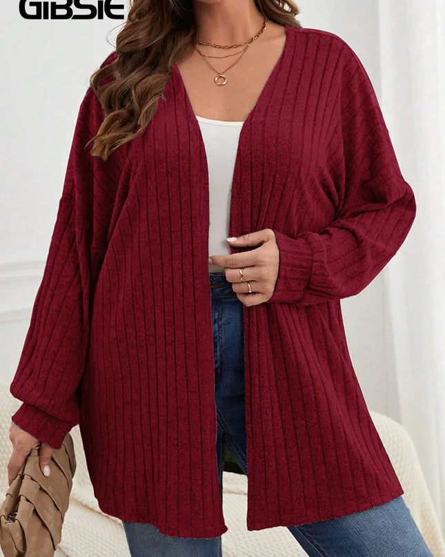 Schwarzer offener Strickmantel Plus Size, Seitenansicht
