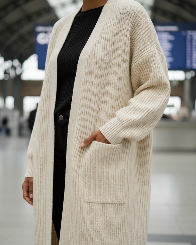 Cremefarbener Oversize Strickmantel mit Taschen - warm & - Ansicht 4