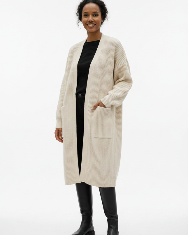 Cremefarbener Oversize Strickmantel mit Taschen - warm & - Ansicht 5