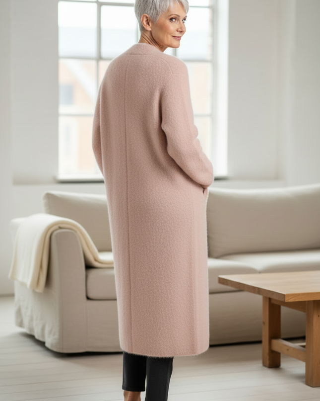 Rosa flauschiger Strickmantel Oversize für kalte Tage - Ansicht 2