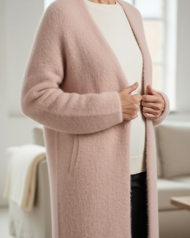 Rosa flauschiger Strickmantel Oversize für kalte Tage - Ansicht 4