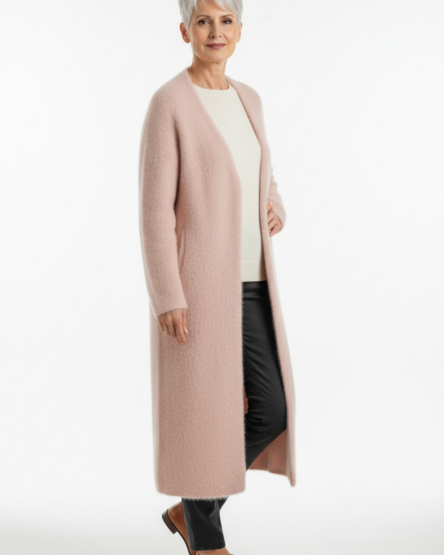 Rosa flauschiger Strickmantel Oversize für kalte Tage - Ansicht 5