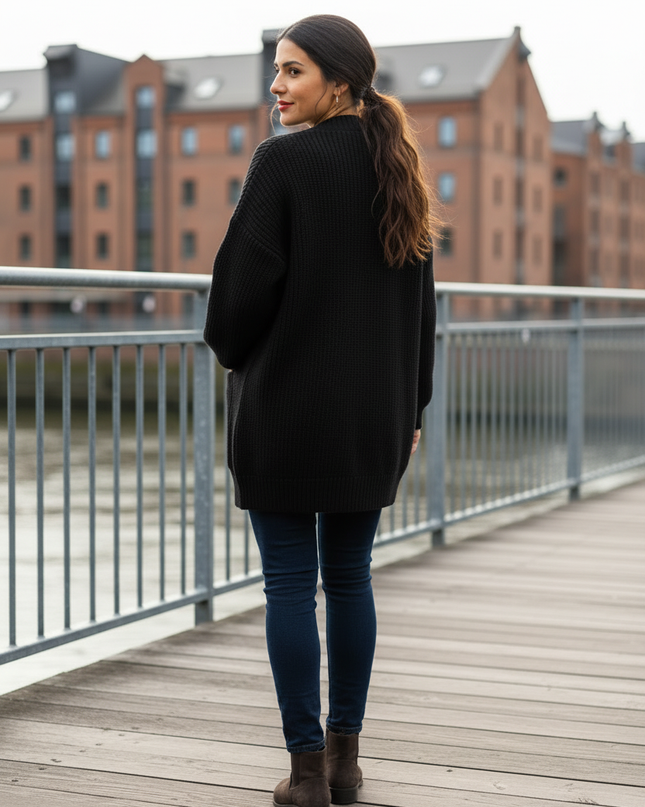 Schwarzer Oversize Strickmantel mit Taschen - bequem & warm - Ansicht 2