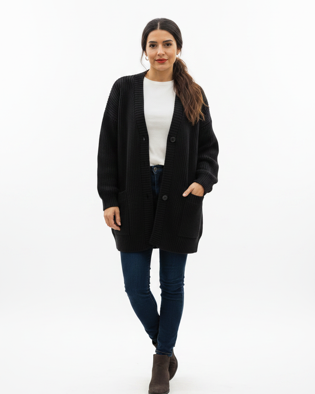Schwarzer Oversize Strickmantel mit Taschen - bequem & warm - Ansicht 5