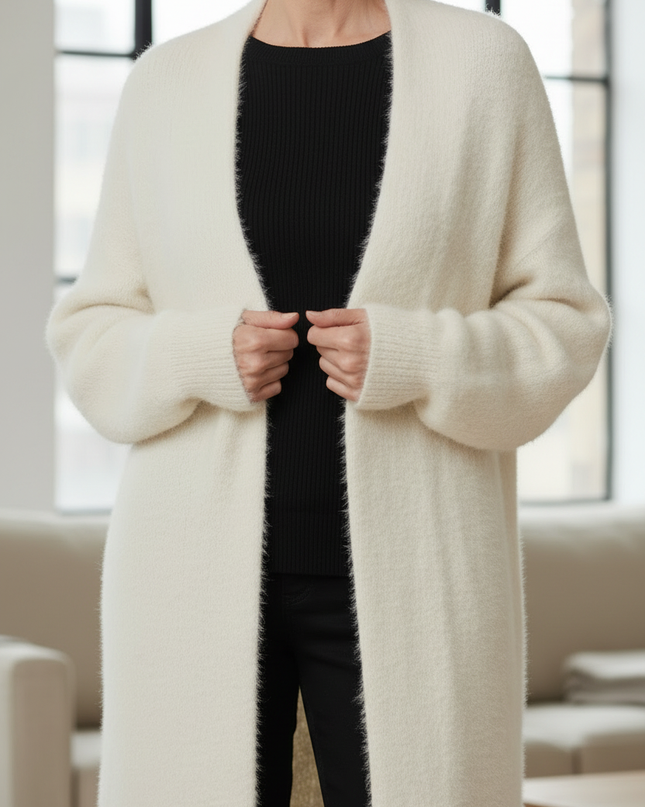 Weißer flauschiger Oversize-Strickmantel für kalte Tage - Ansicht 4