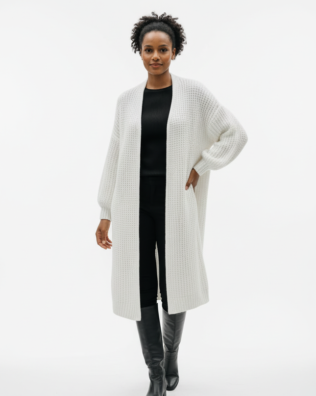 Weißer Oversize Strickmantel mit Ballonärmeln - Ansicht 5