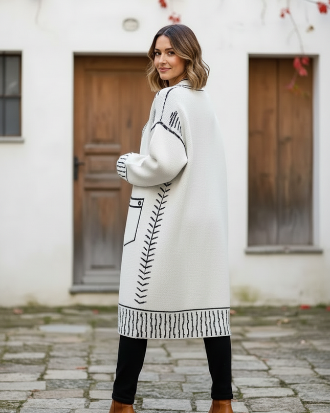 Weißer Strickmantel mit Graffiti Print - Oversize - Ansicht 2
