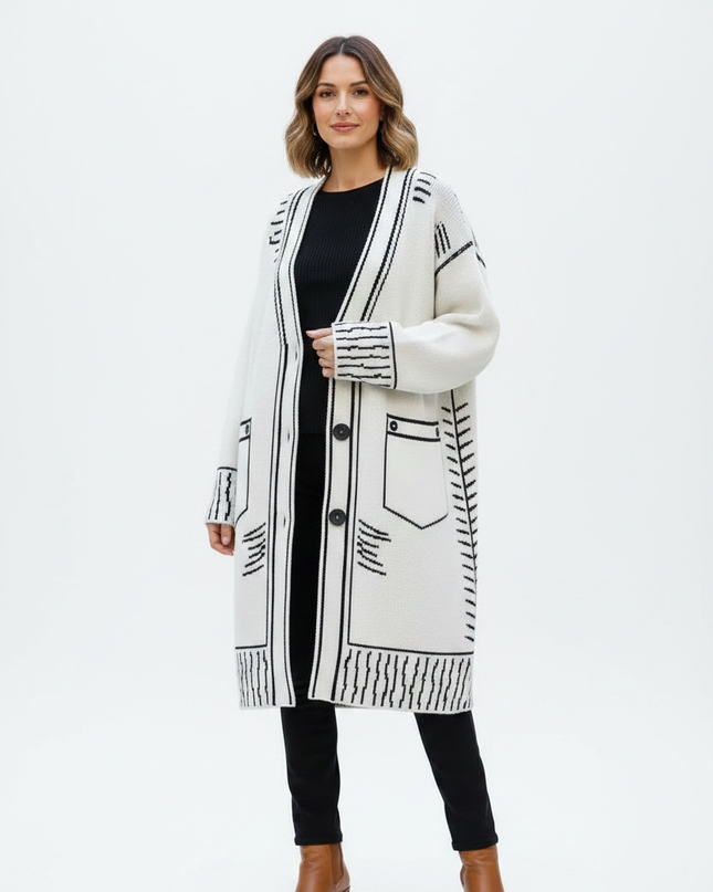 Weißer Strickmantel mit Graffiti Print - Oversize - Ansicht 5